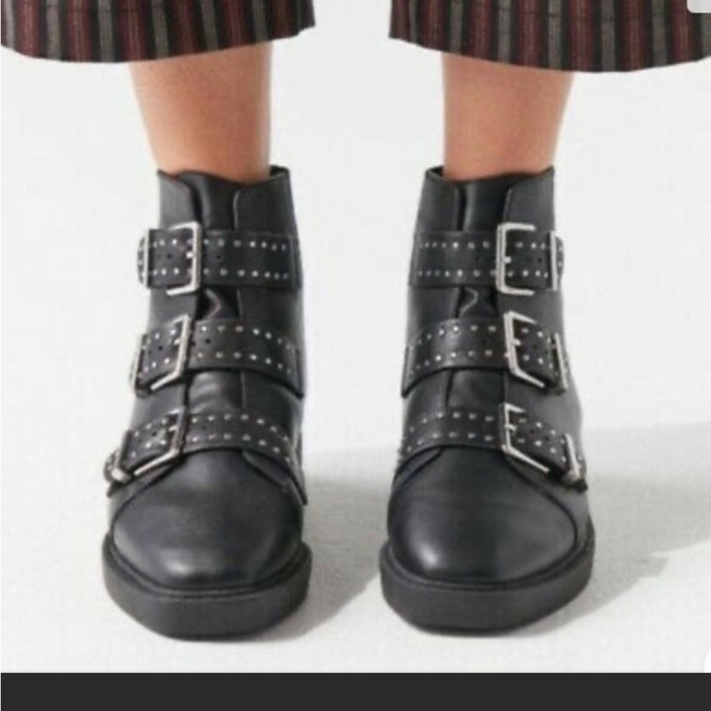 Urban Outfitters Black Leather Ankle Strap Booties